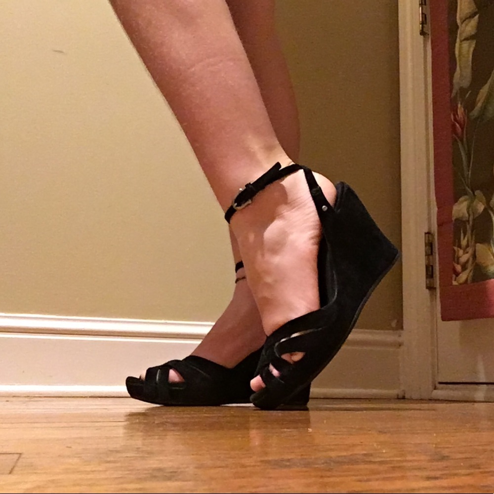 Black Suede Platform Wedge Sandals/Heels